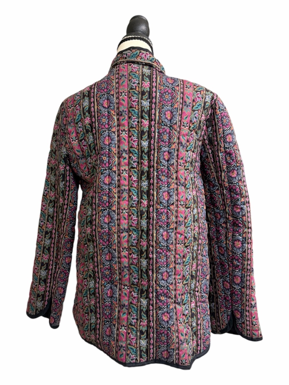 Vintage Floral Quilted Jacket Mandarin Collar Frog Closure Boho Statement Coat - Picture 2 of 7